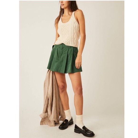 Free People Dresses & Skirts - Free People Pleats to Meet You‎ Cotton Miniskirt Size 8 NWT Black Forest Army